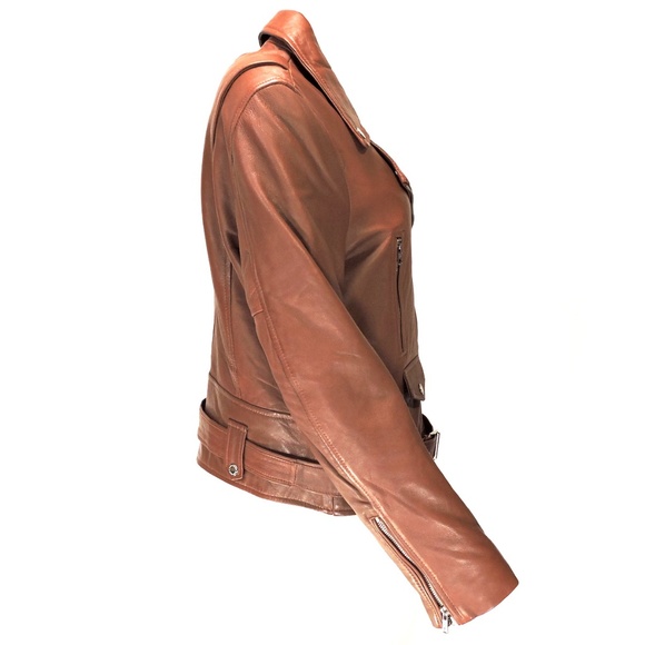 EACH X OTHER WOMEN'S BROWN SOFT LEATHER FASHION JACKET - Picture 4 of 7